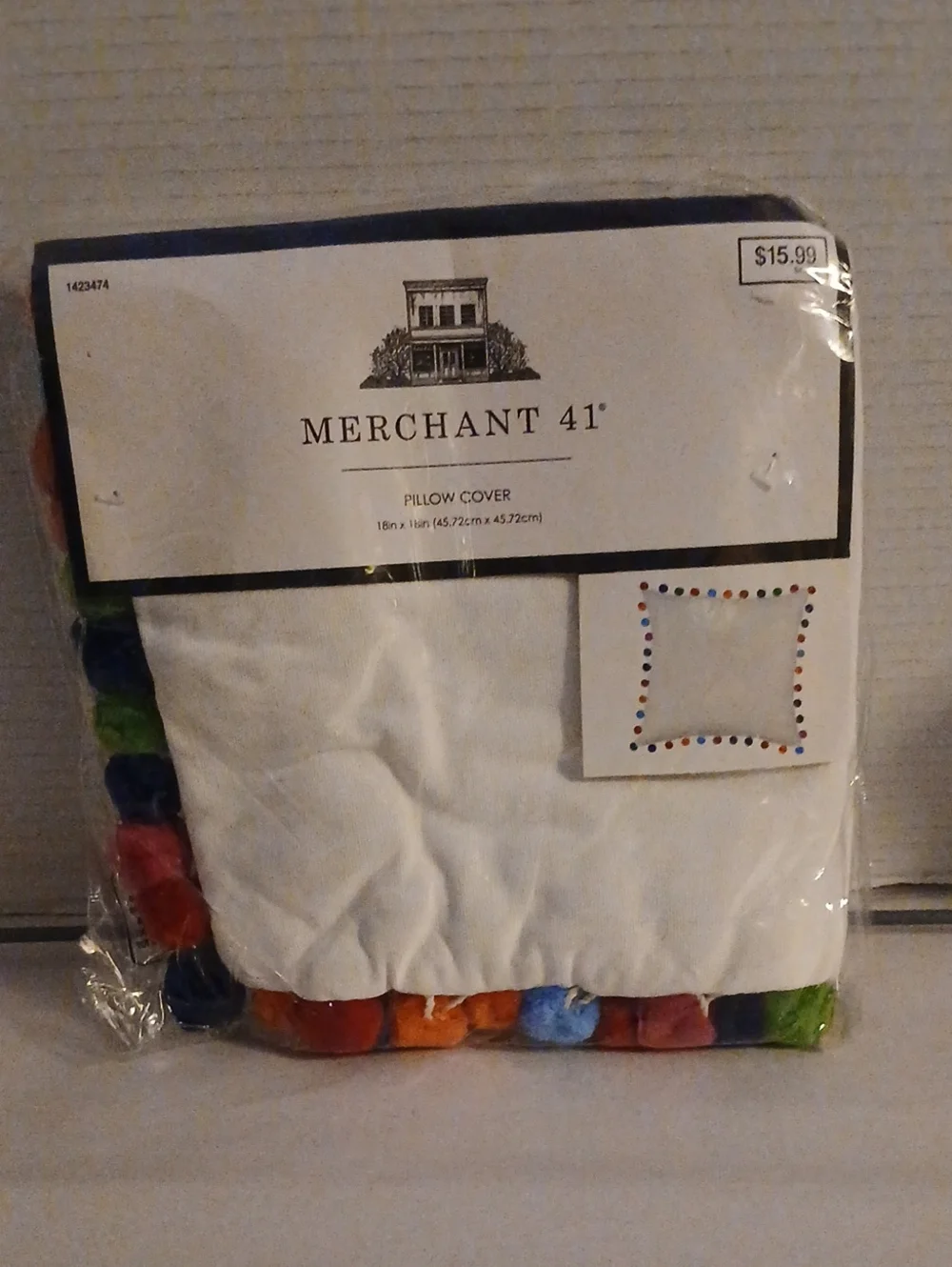 Merchant 41 White Pillow Cover with Multicolor Pom Trim
